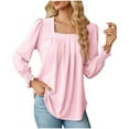 thumbnail image 1 of BLVB Womens Fall Spring Shirts Square Neck Pleated Long Sleeve Tunic Tops Casual Ladies Going out Blouse Tees, 1 of 7