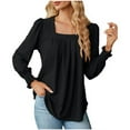 thumbnail image 1 of BLVB Womens Fall Spring Shirts Square Neck Pleated Long Sleeve Tunic Tops Casual Ladies Going out Blouse Tees, 1 of 8