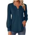 thumbnail image 1 of BLVB Womens Fall Spring Shirts V Neck Button Pleated Long Sleeve Tunic Tops Casual Ladies Going out Blouse Tees, 1 of 5