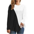 thumbnail image 1 of BLVB Womens Fall Spring Tops 2024 Trendy Color Block Crewneck Long Sleeve Casual Loose Going out Blouse, 1 of 5