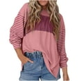 thumbnail image 1 of BLVB Womens Fall Spring Tops Striped Color Block Trendy Blouse Crewneck Long Sleeve Casual Ladies Going out Shirts, 1 of 5