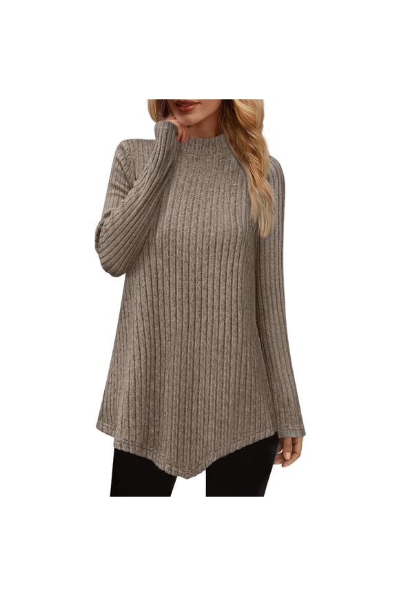 Womens Fall Tunic Tops Long Sleeve Shirts for Women Turtleneck Lightweight Trendy Sweaters Asymmetrical Hem Tops