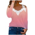 thumbnail image 1 of BLVB Womens Fall V Neck Cold Shoulder Tops T Shirts Lace Crochet Long Sleeve Floral Blouses Tuncis Trendy Womens Clothes Pink, 1 of 5