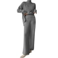 thumbnail image 1 of BLVB Womens Fall Winter 2 Piece Sweater Sets Long Sleeve Turtleneck Slit Pullover Wide Leg Pants Cozy Lounge Sets Tracksuits, 1 of 5
