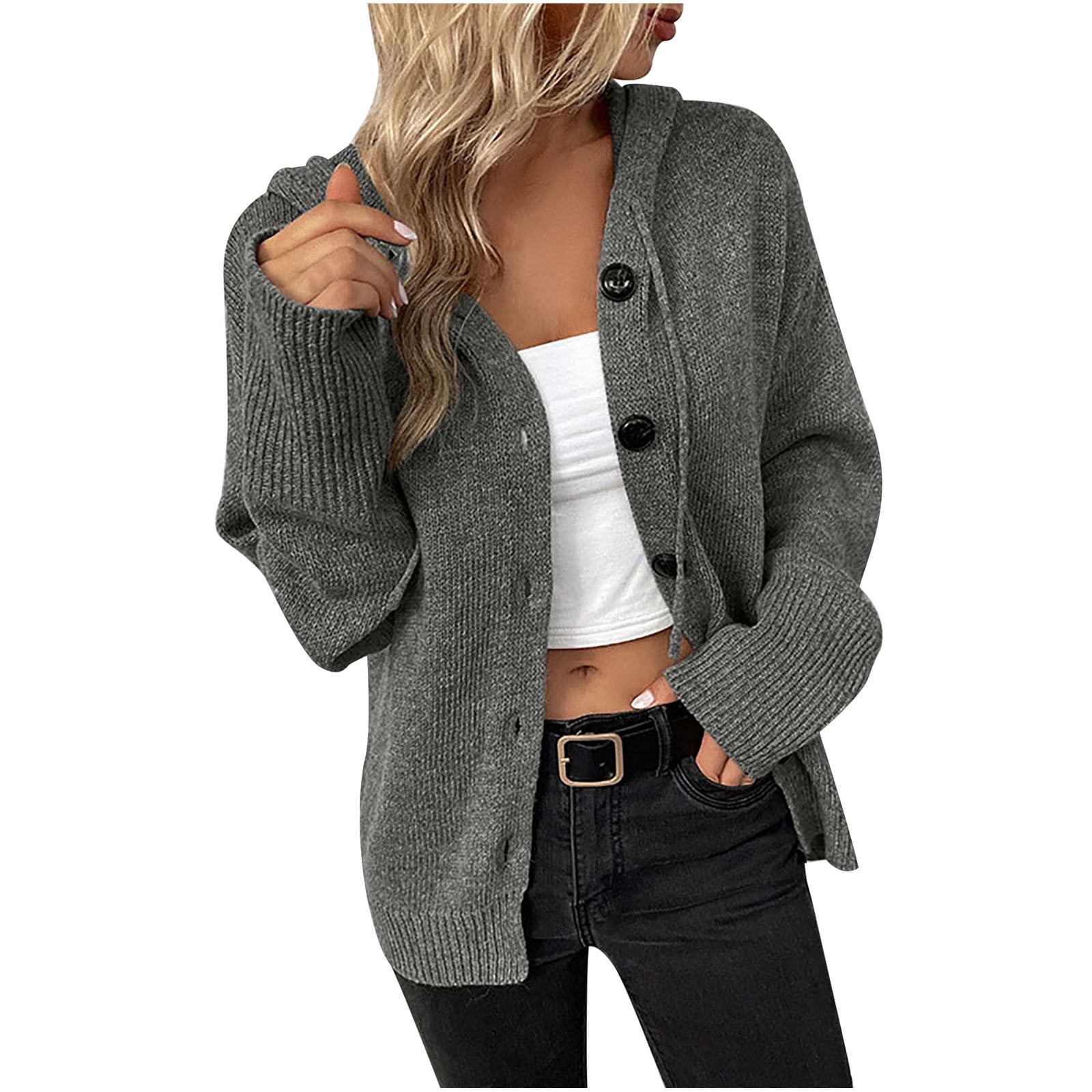 BLVB Womens Fall Winter Hooded Cardigans Casual Long Sleeve Open Front ...