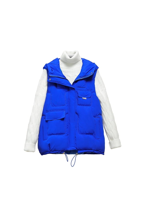Womens Fall Winter Hooded Quilted Vest Full Zip Sleeveless Padded Down Vest Fashion Cozy Coat Jackets Outerwear