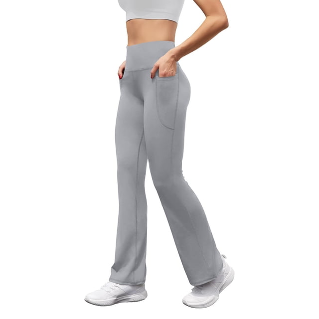 BLVB Womens Flare Yoga Pants Bootcut Workouts Leggings High Waisted Flares Bottom Work Pants with Pockets