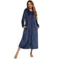 thumbnail image 1 of BLVB Womens Fleece Robe Plush Long Zip Front Hooded Bathrobe with Pockets Warm Soft Housecoat Sleepwear for Women, 1 of 7