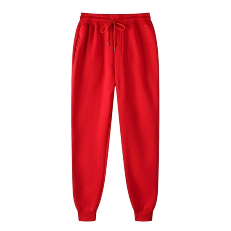 BLVB Womens Fleece Sweatpants Warm Baggy Pants Comfy Fall Winter Joggers  High Waisted Lounge Trousers with Pockets Red 