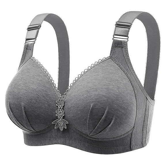 BLVB Womens Full Coverage V Neck Lift up Bras Wireless Comfort Everyday Bra Stretch Lounge Sleep Bra Gray