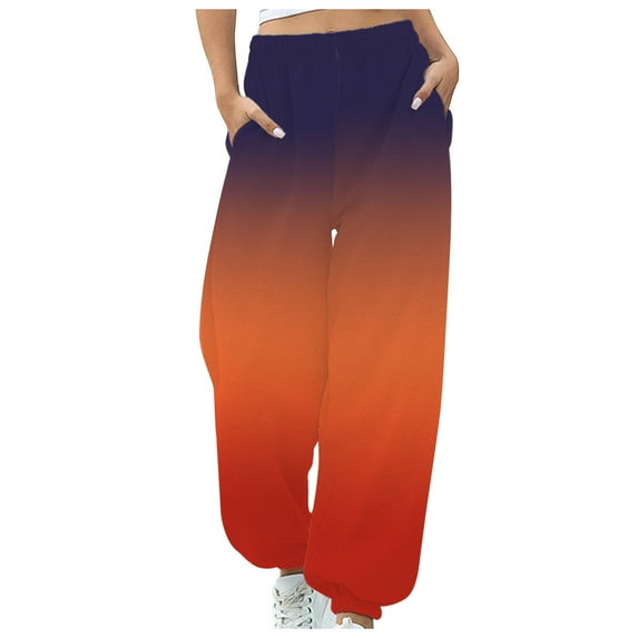 BLVB Womens Gradient Cinch Bottom Sweatpants Pockets High Waist Sporty Gym Athletic Fit Jogger Pants Lounge Trousers