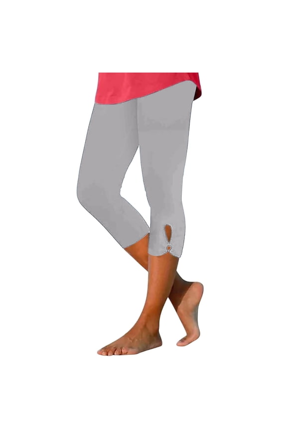 Womens High Waisted Capri Leggings Stretchy Soft Workout Gym Capris Cutout Cropped Pants for Caual Yoga Work Gray