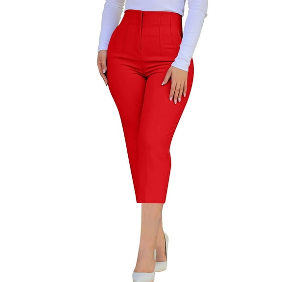 BLVB Womens High Waisted Capri Pants Trendy Skinny Business Work Casual Cropped Pencil Trousers with Pockets