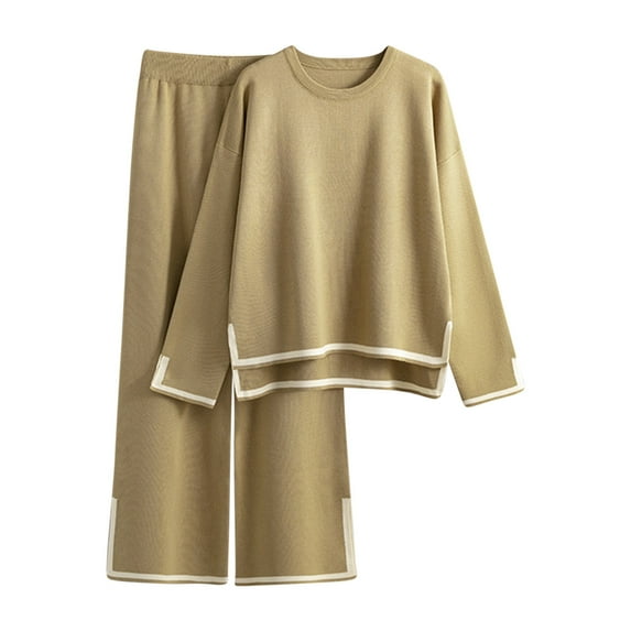 BLVB Womens Knit 2 Piece Sweater Sets Long Sleeve Pullover Tops and High Waist Wide Leg Pants Lounge Set Tracksuits