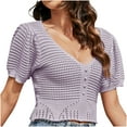 thumbnail image 1 of BLVB Womens Knitted Crop Tops Crochet Hollow out Short Sleeve V Neck Sweater Shirts Summer Beach Going out Blouse, 1 of 4