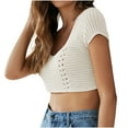thumbnail image 1 of BLVB Womens Knitted Crop Tops Short Sleeve Square Neck Tees Casual Crochet Hollow out Tie Backless Summer Shirts, 1 of 4