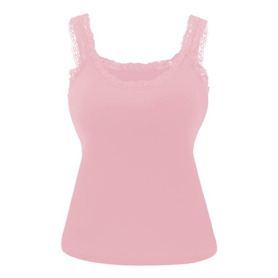 BLVB Womens Lace Camisole Tank Tops with Built in Bra Scoop Neck Spaghetti Strap Sleeveless Summer Basic Cami Shirt