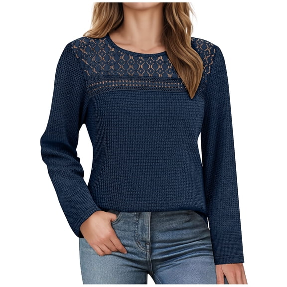 BLVB Womens Lace Long Sleeve Shirts Fall Tops Fashion Dressy Casual Lightweight Sweaters Hollow out Clothes Trendy Blouses