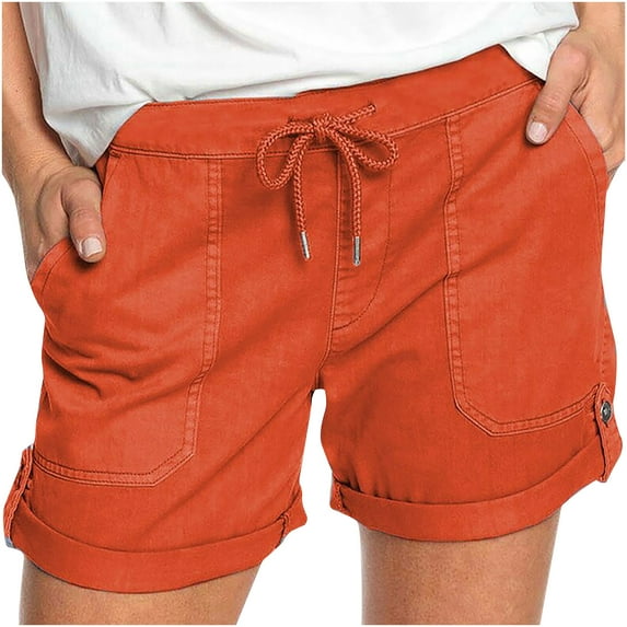 BLVB Womens Lightweight Shorts Casual Trendy Folded Hem Short Pants Elastic Waist Drawstring Comfy Shorts