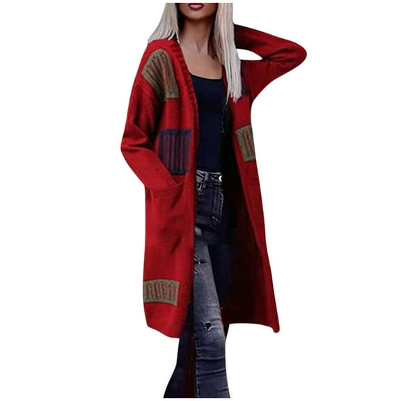 BLVB Womens Long Cardigan Sweaters Open Front Long Sleeve Knit Outerwear Fall Winter Coats with Pockets