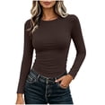 thumbnail image 1 of BLVB Womens Long Sleeve Basic Shirt Crew Neck Ruched Fitted Fall Tops Soft Stretch Undershirts Base Layer Clothing(Brown,Large), 1 of 9