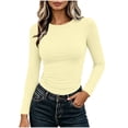 thumbnail image 1 of BLVB Womens Long Sleeve Basic Shirt Crew Neck Ruched Fitted Fall Tops Soft Stretch Undershirts Base Layer Clothing(Yellow,X-Large), 1 of 9