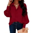 thumbnail image 1 of BLVB Womens Long Sleeve Button down Shirts Trendy V Neck Loose Fit Fall Tops Collared Dressy Casual Blouses Business Fashion, 1 of 4