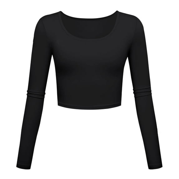 BLVB Womens Long Sleeve Crop Top Scoop Neck Casual Slim Base Layer Lightweight Soft Workout Shirt Going out Tops