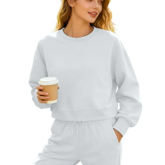 BLVB Womens Long Sleeve Cropped Sweatshirts Trendy Crewneck Crop Tops Casual Fall Pullover Sweaters Winter Clothes