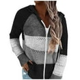 thumbnail image 1 of BLVB Womens Long Sleeve Knit Sweater Zip Up Hoodie Jacket Lightweight Drawstring Color Block Sweatshirt 2025 Fall Clothes, 1 of 7