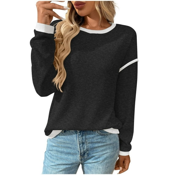 BLVB Womens Long Sleeve Shirt Fall Fashion Crewneck Sweater Tunic Tops Dressy Casual Blouse Trendy Winter Clothing