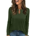 thumbnail image 1 of BLVB Womens Long Sleeve Shirts Crew Neck Basic Tees Keyhole Blouses Fall Fashion Stretchy Going out Cute Tops, 1 of 6