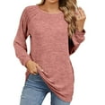 thumbnail image 1 of BLVB Womens Long Sleeve Shirts Pleated Crewneck Fall Tops Tee Casual Loose Dressy Basic Trendy Clothes, 1 of 7