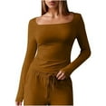 thumbnail image 1 of BLVB Womens Long Sleeve Shirts Square Neck Stretchy Tops Basic Base Layer Tee Going out Shirts Fall Outfits, 1 of 7