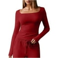 thumbnail image 1 of BLVB Womens Long Sleeve Shirts Square Neck Stretchy Tops Basic Base Layer Tee Going out Shirts Fall Outfits, 1 of 7