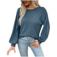 thumbnail image 1 of BLVB Womens Long Sleeve Tops Dressy Casual Spring Fall Crewneck Knit Blouses Back Cutout Shirts Pullover Fashion Blue, 1 of 6