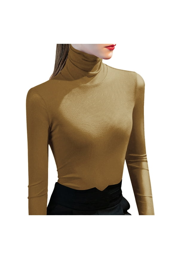 Womens Long Sleeve Turtleneck Blouse Slim Fitted Lightweight Casual Active Layer Tops Basic Tight Shirts