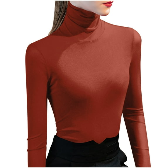 BLVB Womens Long Sleeve Turtleneck Blouse Slim Fitted Lightweight Casual Active Layer Tops Basic Tight Shirts