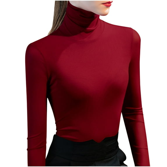 BLVB Womens Long Sleeve Turtleneck Blouse Slim Fitted Lightweight Casual Active Layer Tops Basic Tight Shirts