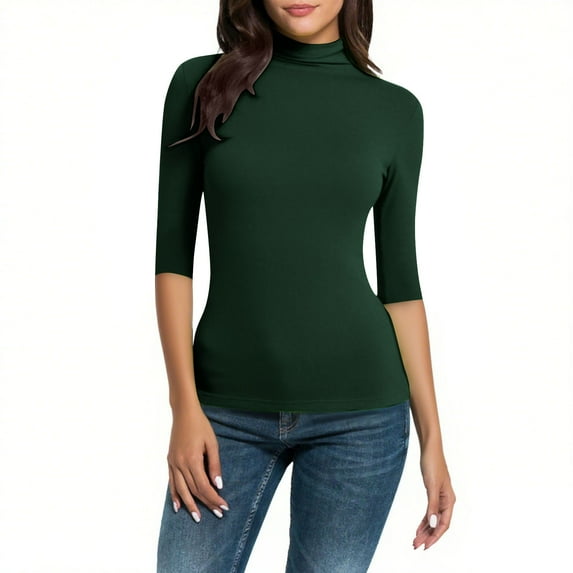 BLVB Womens Mock Neck Tops Dressy Casual Half Sleeve Mock Turtleneck Shirts Basic Base Layer Tee Tops Blouse