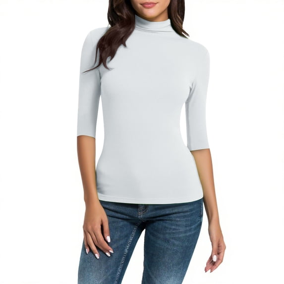 BLVB Womens Mock Neck Tops Dressy Casual Half Sleeve Mock Turtleneck Shirts Basic Base Layer Tee Tops Blouse