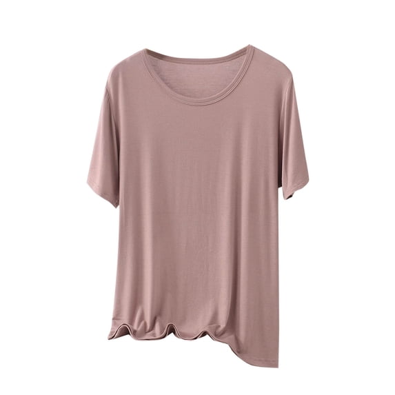 BLVB Womens Modal Sleep Shirts Comfy Loose Pajama Tops Round Neck Solid Color Short Sleeve Lounge Tee Shirts