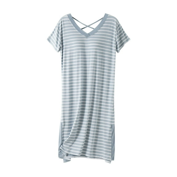 BLVB Womens Nightgown Short Sleeve Sleepshirts V Neck Sleepwear Comfy Soft Pajama Sleep Dress with Chest Pad