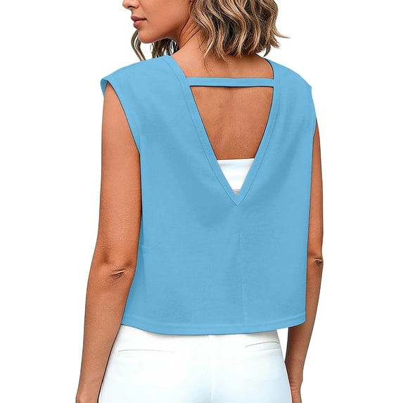 BLVB Womens Open Back Workout Tops Crop Gym Shirts Loose Fit Cap Sleeve Athletic Tee for Running Yoga