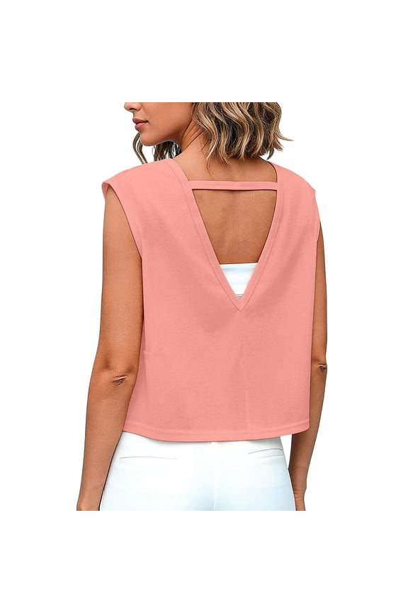 Womens Open Back Workout Tops Crop Gym Shirts Loose Fit Cap Sleeve Athletic Tee for Running Yoga