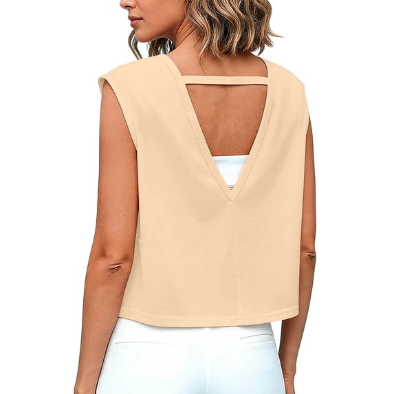 BLVB Womens Open Back Workout Tops Crop Gym Shirts Loose Fit Cap Sleeve Athletic Tee for Running Yoga