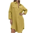 thumbnail image 1 of BLVB Womens Oversized Button down Shirts Casual Loose Long Sleeve Solid Lapel Long Blouses Tops Beach Cover Ups with Pockets, 1 of 7