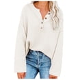 thumbnail image 1 of BLVB Womens Oversized Knitted Sweater Crewneck Button Long Sleeve Sweatshirt Casual Loose Fall Pullover Tops, 1 of 9
