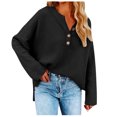 thumbnail image 1 of BLVB Womens Oversized Knitted Sweater Crewneck Button Long Sleeve Sweatshirt Casual Loose Fall Pullover Tops, 1 of 9