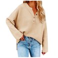thumbnail image 1 of BLVB Womens Oversized Knitted Sweater Crewneck Button Long Sleeve Sweatshirt Casual Loose Fall Pullover Tops, 1 of 9